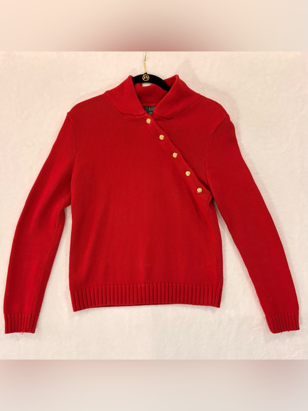 ❤️ Vintage Ralph Lauren Sweater – Women’s Medium – Red with Gold Button Accents